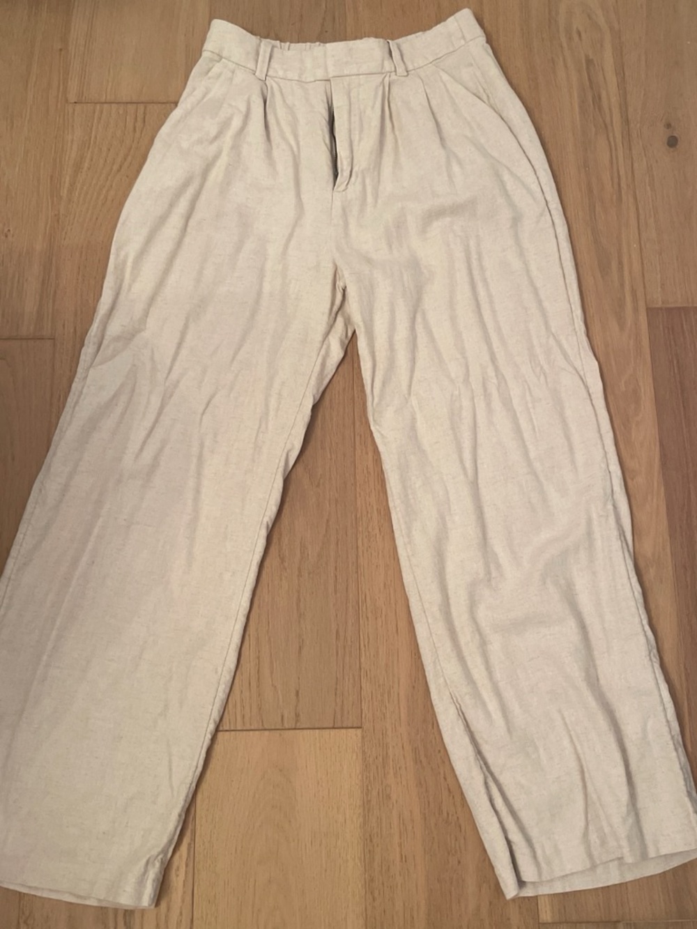 Hollister Women's Cream Wide-Leg linen Trousers